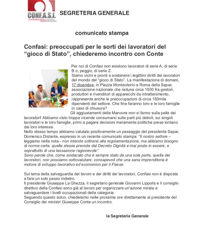 confasi lavoratori gioco